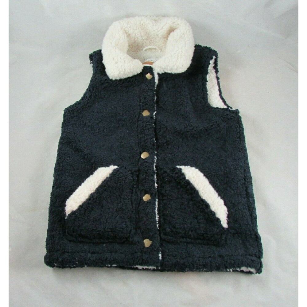 Mud Pie Sherpa Fleece Vest Child Size 4T 5T Large Snap Button Blue New Unused